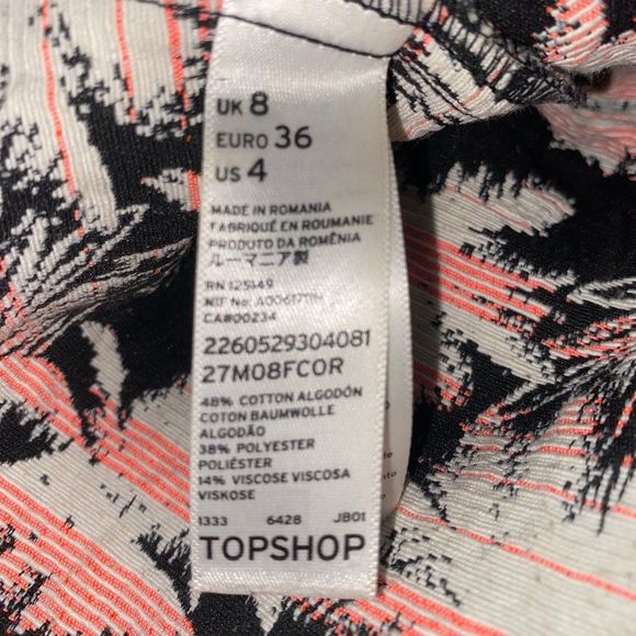 Topshop Palm Tree Mini Skirt Cotton Blend Multicolor Jacquard Size 4 - Picture 5 of 7